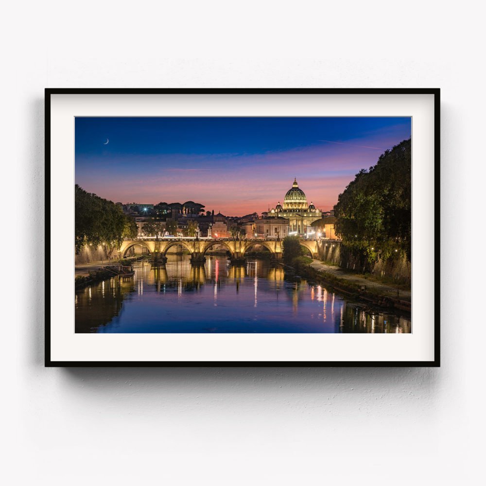 Framed Art Print of A new moon over St Peter’s Basilica