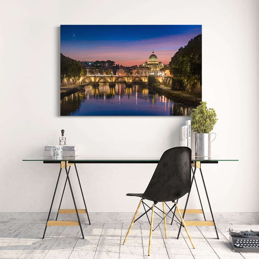 Beautiful canvas wall art of A new moon over St Peter’s Basilica in home office