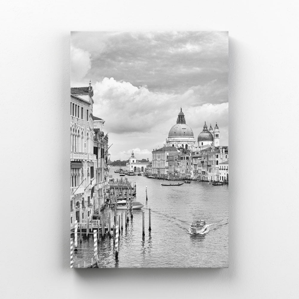Canvas print of Venice’s Grand Canal in black and white during the day