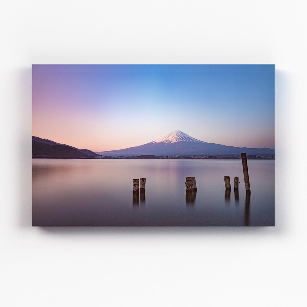 Canvas print of Sunrise over Mt Fuji and Lake Kawaguchi