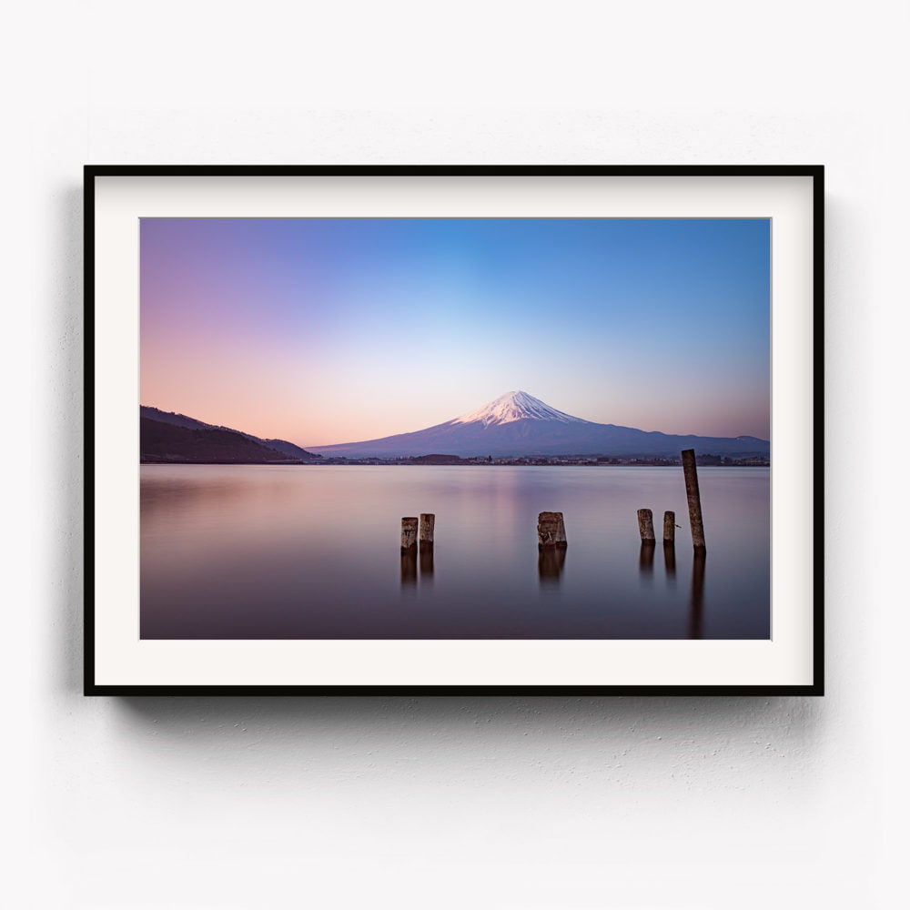 Framed Art Print of Sunrise over Mt Fuji and Lake Kawaguchi
