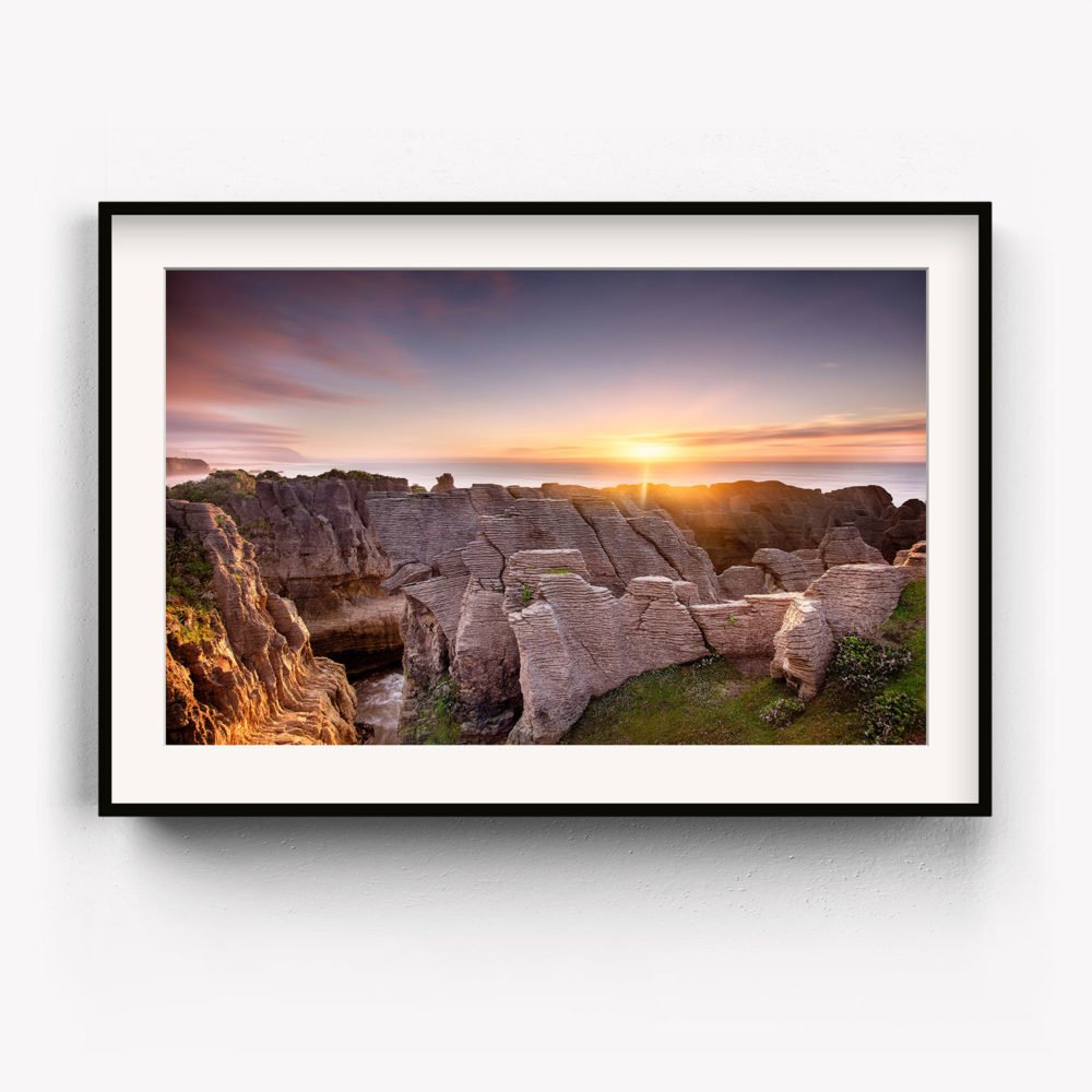 Framed Art Print of Sunset at Pancake Rocks