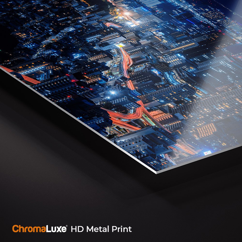 Chromaluxe metal print close-up of Tokyo cityscape at night