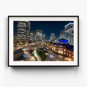 Framed Art Print of Tokyo Station cityscape at night