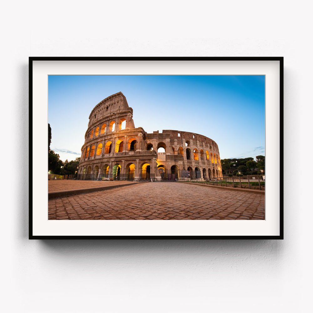 Framed Art Print of the sun rising behind Rome’s famous Colosseum