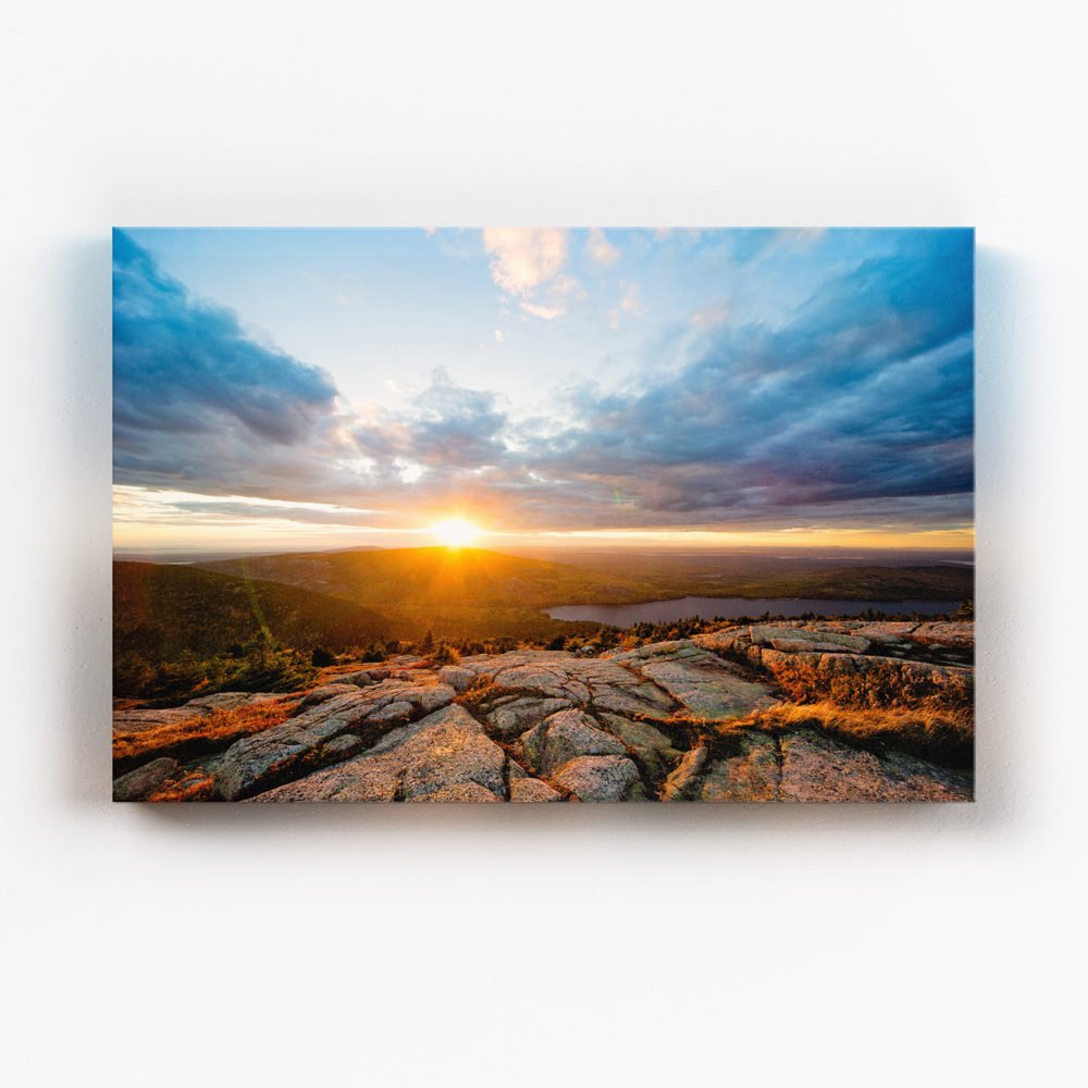 Canvas print of Sunset from the top of Cadillac Mountain in Acadia National Park