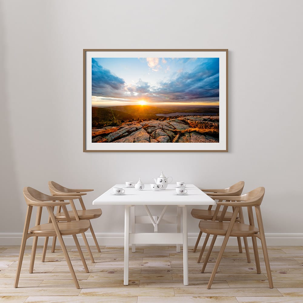 Beautiful wall art of Sunset from the top of Cadillac Mountain in Acadia National Park