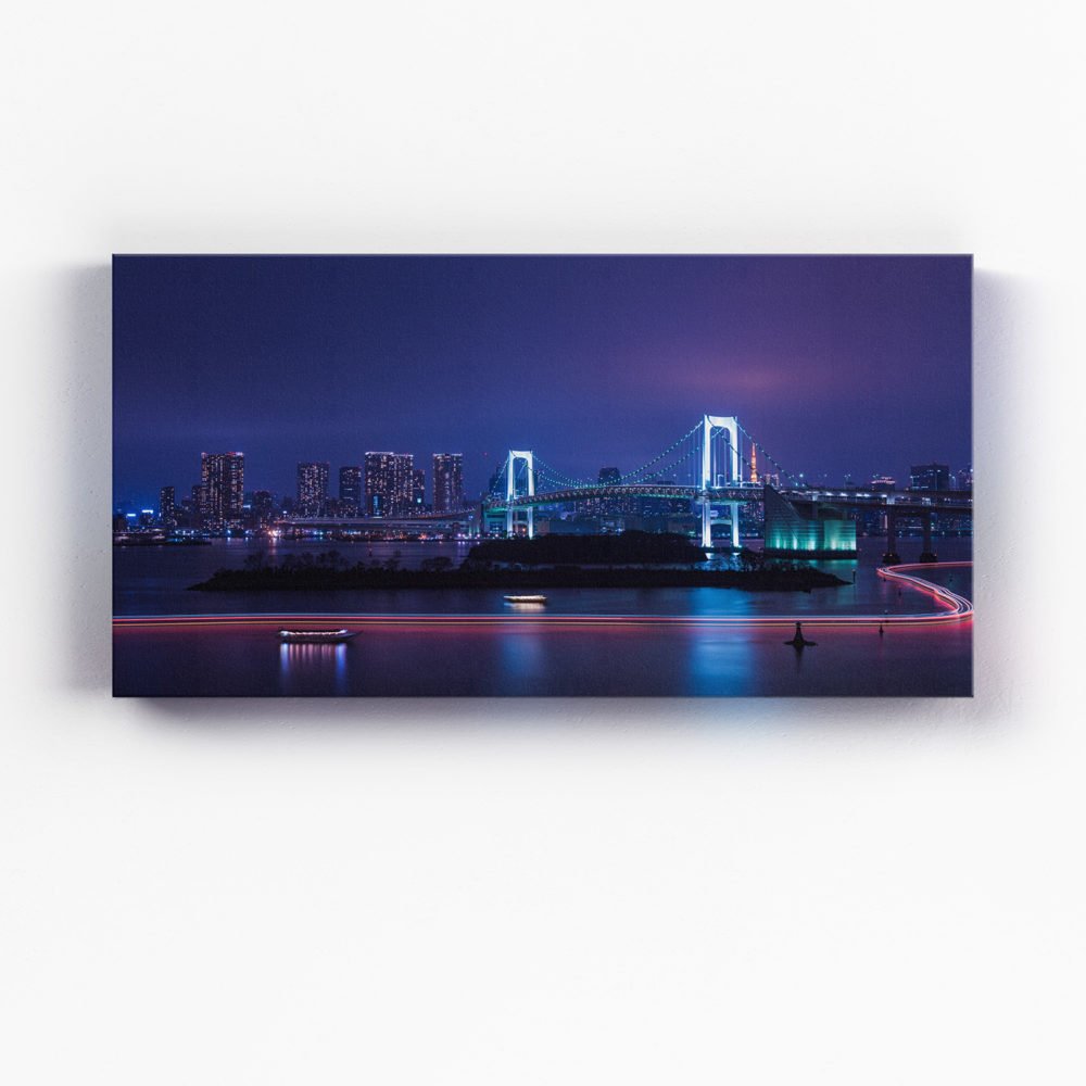Canvas print of Tokyo Bay and the Rainbow Bridge at night