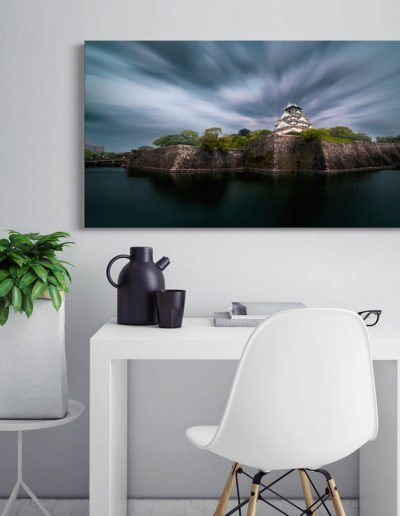 Beautiful canvas wall art of Stunning skies over Osaka Castle in office